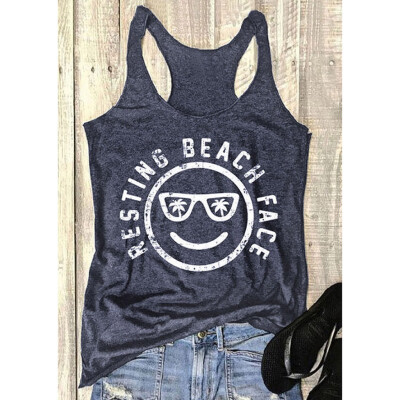 

Nomeni Womens Summer Round Neck Sleeveless Vest Smiley Print T-Shirt