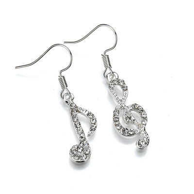 

New Asymmetrical Music Note Pendant Full Crystal Charm Dangle Earrings boucle doreille For Women