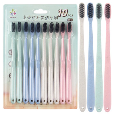 

10pcsset Adults Wheat Straw Soft Hair Toothbrush Tooth Cleaning Brush Travel Home Use Teeth Brush