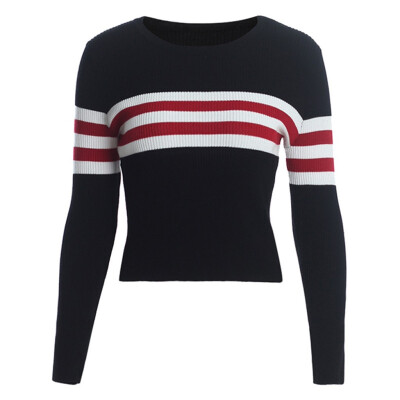 

〖Follure〗Womens Fashion Long Sleeve Crewneck Striped Knitted Sweater Wrap Pullover