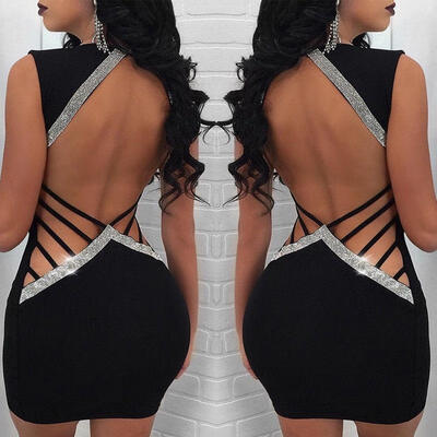 

Sexy Women Backless Sequin Bandage Bodycon Dress Cocktail Evening Party Mini Dress
