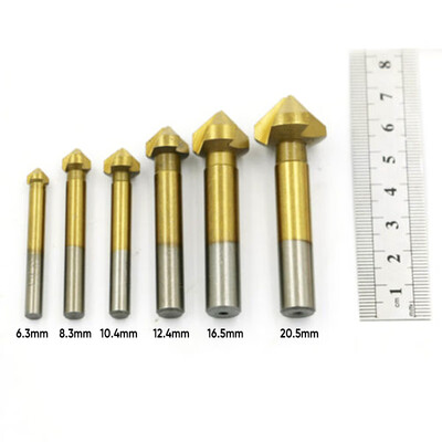 

6pcsSet 3-Flute Titanium Coated HSS Countersink Drill Bits 63-205mm for Metal