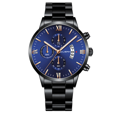 

Gobestart CUENA Mens Business Steel Belt Watch Three Eyes Six-Piece Calendar Quartz Watch