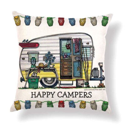 

Home Decor Ornate HAPPY CAMPERS Sofa Waist Throw Cushion Cover Pillow Case