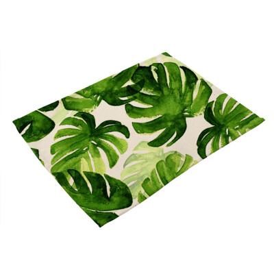 

Green Plant Printed Polyester Placemat Heat-resistant Stain-resistant Anti-slip Table Mat Bowl Coaster Dining Tableware Pad for Di