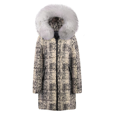 

Roseonmyhand Womens Winter Long Down Cotton Snake Print Parka Hooded Coat Jacket Outwear
