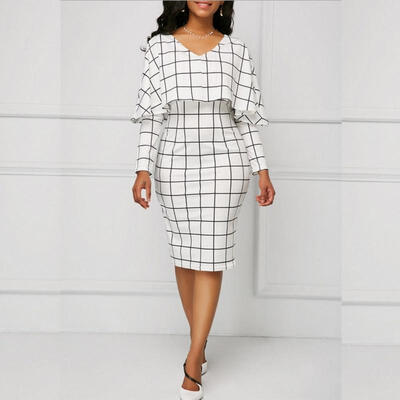 

New Style Plaid Long Sleeve Bodycon Casual Party Evening Cocktail Mini Dress for Women tenderly