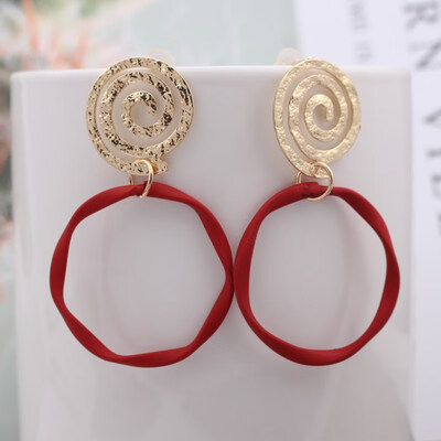 

EK729 New Geometric Metal Spray Print Drop Earring Spiral Irragular Big Round Earring Jewelry Party Statement Brincos Pink Blue