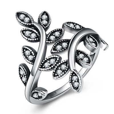 

New Silver Color Crystal Leaves Ring for Women Jewelry Best Gift