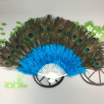 

〖Follure〗Wedding Showgirl Dance Elegant Large Feather Folding Hand Fan Decor Decal Black