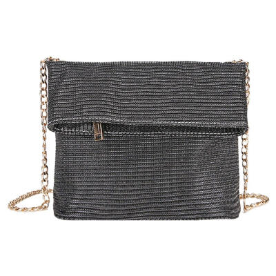 

Women Glitter Fold Metal Shoulder Bags Evening Flap Chain Messenger Clutch