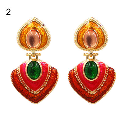 

Women Faux Gem Inlaid Enamel Heart Dangle Multicolor Stud Earrings Jewelry Gift