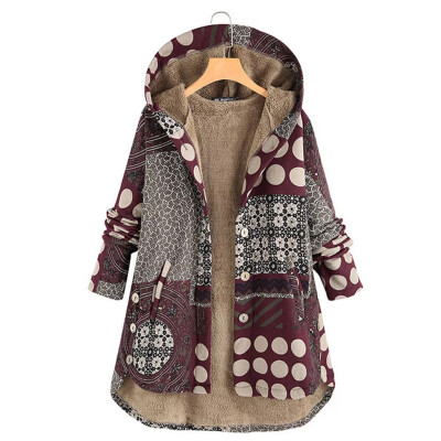 

Toponeto Womens Winter Warm Outwear Floral Print Hooded Pockets Vintage Oversize Coats