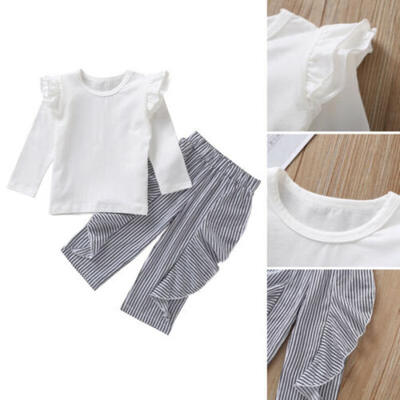 

UK Newborn Toddler Kids Baby Girl Ruffle Tops T-Shirt Long Pants Outfits Clothes