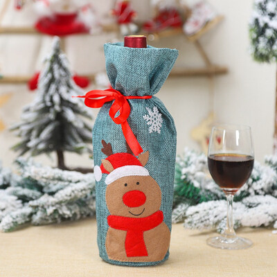 

Christmas Wine Bottle Bag Cover Santa Claus Snowman Elk Xmas Dinner Table Party Decors