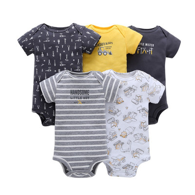 

2019 New 5 PCSlot Newborn Baby Bodysuits Short Sleevele Baby Clothes O-neck 0-12M Baby Jumpsuit 100Cotton Clothing Infant sets