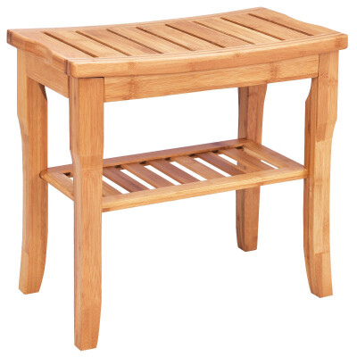 

Bathroom Bamboo Shower Chair Bench with Storage Shelf