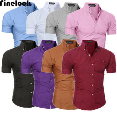 

US Summer Fashion Mens Casual Dress Slim Fit Shirt Short Sleeve Shirts Tops Tee
