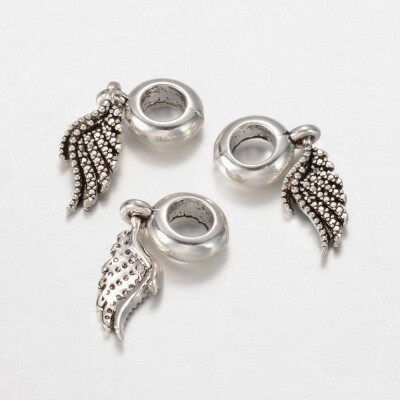 

Alloy European Dangle Beads Large Hole Wing Beads Antique Silver 27mm Hole 5mm