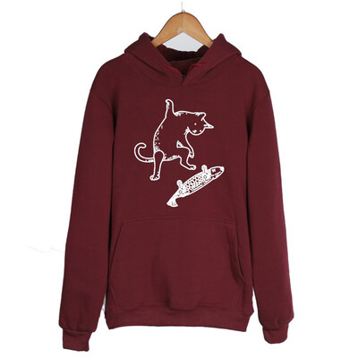

Tailored Women Print Cat Loose Long Sleeve Top Pullover Hooded Cap Sweatshirt Blouse
