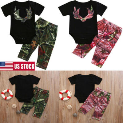 

US STOCK Toddler Baby Boys Summer Tops Romper Camouflage Pants Outfits Clothes