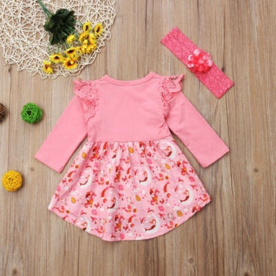 

Newborn Baby Girls Long Sleeve Lace Cartoon Casual Dress Sundress Clothes 0-24M