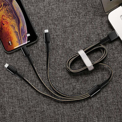 

3 In 1 Multi Charging Cable Nylon Braided USB To Type-C Micro USB Lightning Fast Charging Cord-12m