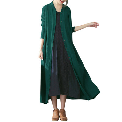 

Toponeto Women Cotton Solid Button Long Sleeve Thin Coat Maxi Jacket Coat Cardigan BKL