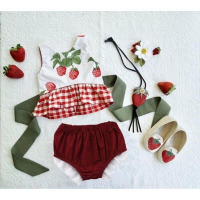 

Newborn Kids Baby Girl Plaid Tops VestLace Shorts Brief 2Pcs Outfit Clothes