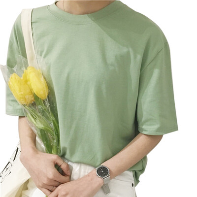 

Solid Color loose Casual Female Shirt College Wind O-neck Short-Sleeved T-Shirt Female