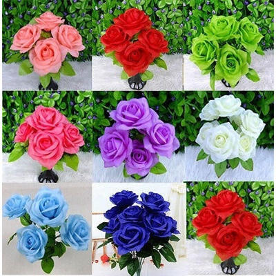 

5X peach red HOME GARDEN Decor Artificial Rose Buds Bunch Bouquet Flowers RAL