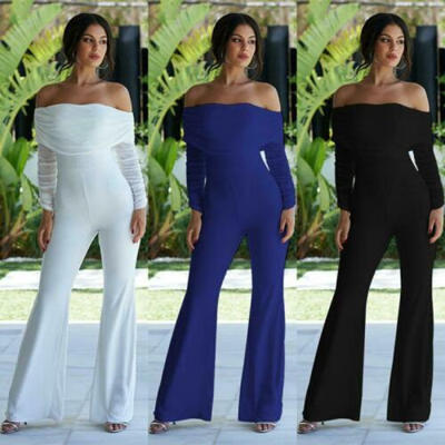 

Women Off Shoulder Mesh Clubwear Playsuit Jumpsuit Romper Evening Party Trousers