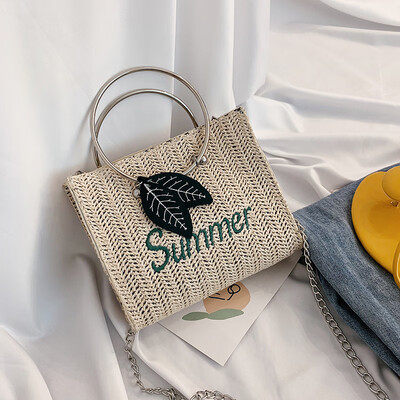 

Straw bag summer small fresh bag female 2019 new wild ring shoulder bag ocean chain slung shoulder