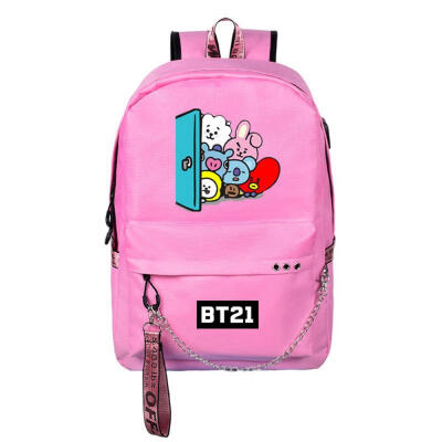 

Canvas Backpack BTS BT21 School Bags Casual Book Bag With USB Charging Port For Boys Girls