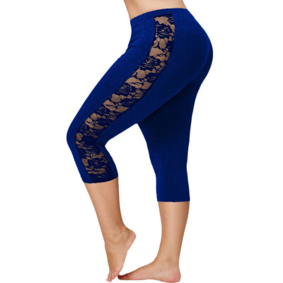 

Lace Mesh Panel Plus Size Capri Leggings