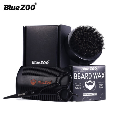 

Blue ZOO 4PcsSet Mens Beard Care Kit with Beard BrushWooden CombStainless Steel ScissorBeard Wax