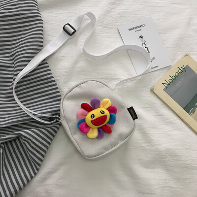 

Casual wild shoulder bag 2019 new fashion slung small square bag cartoon cute colorful sun flower canvas bag