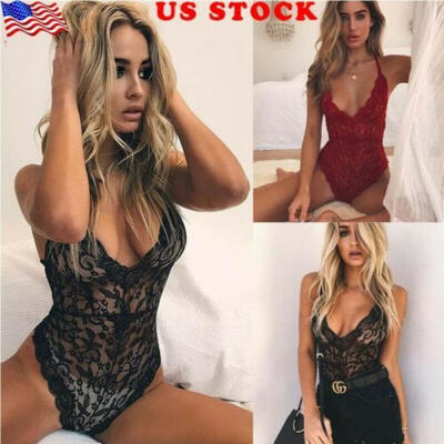 

USA Sexy-Lingerie-Sleepwear-Lace-Women-Babydoll-Bodysuit-Nightwear Size  M L XL