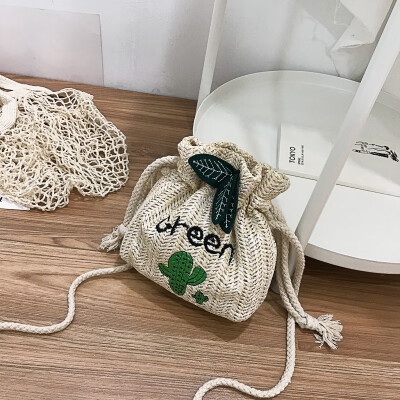 

Wenyi Sen Cactus Casual Crossbody Female 2019 Summer New Fashion Letter Weave One Shoulder Bucket Bag