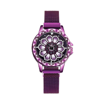 

Women Big Dial Wristwatch Lady Alloy Case Stainless Steel Band Watch Exquisite Luxury Flower Watch