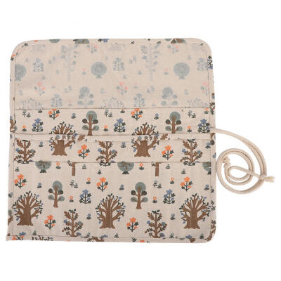 

Greensen Floral Print Canvas Roll Up Pencil Bag Wrap Curtain Pen Case Large Capacity Storage Pouch