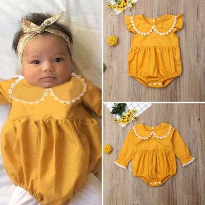 

US Cute Newborn Baby Girl Lace Solid Romper Bodysuit Jumpsuit Outfit Set Clothes