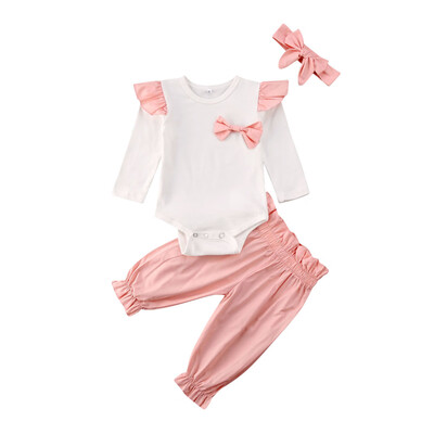 

Newborn Baby Girls Kids Long-sleeved Tops Romper Pants Headband Clothes