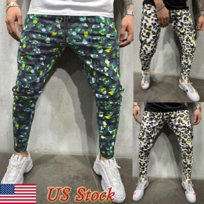 

USA New Mens Slim Fit Straight Leg Trousers Casual Pencil Jogger Cargo Pants