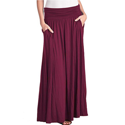 

Roseonmyhand Women Daily Summer Bohemia High Waist Soild Pocket Beach Wrap Maxi Long Skirt