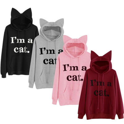 

Women Ladies Cat Long Sleeve Hoodie Sweatshirt Jumper Sweater Pullover Tops Coat