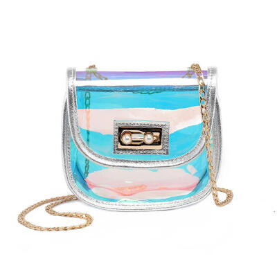 

Laser Saddle Shoulder Handbags Women PVC Crossbody Chain Messenger Bags