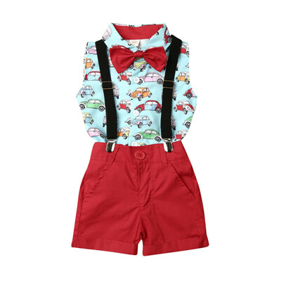 

Kids Baby Boy Summer Suit Wedding Bowtie Gentleman T-shirt Bib Shorts Outfits