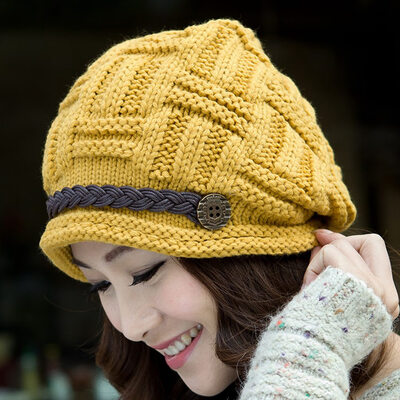 

Woman Winter Bonnet Hat Female Knitted Crochet Casual Cap Beanies For Women Solid Color Hat