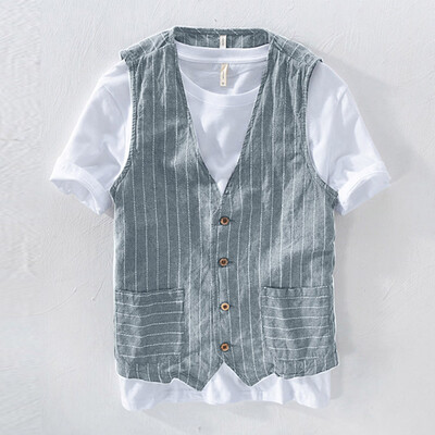

Toponeto Summer Mens Casual Fashion Wild Striped Tank Top Jacket Top Blouse